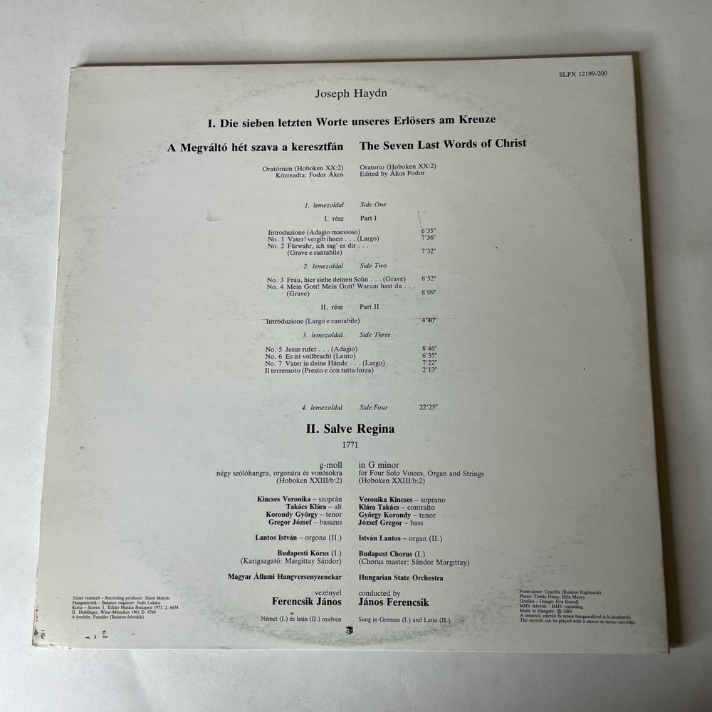 Винтажная виниловая пластинка LP Haydn Гайдн, Оратория Семь Последних Слов Христа, The Seven Last Words Of Christ / Salve Regina In G Minor (Венгрия 1980)