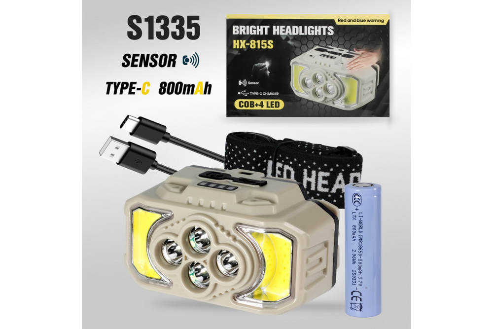 Налобный светодиодный фонарь HX815 2XPE+SMD+COB 40pcs