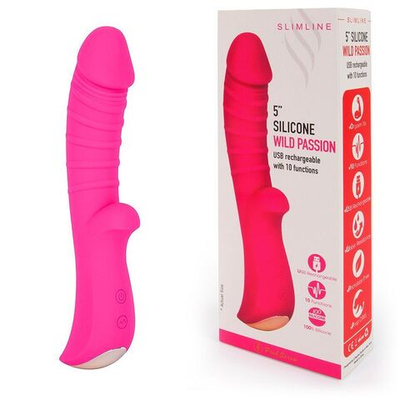 Ярко-розовый вибромассажер 5 Silicone Wild Passion - 19,1 см. (Цвет: ярко-розовый)