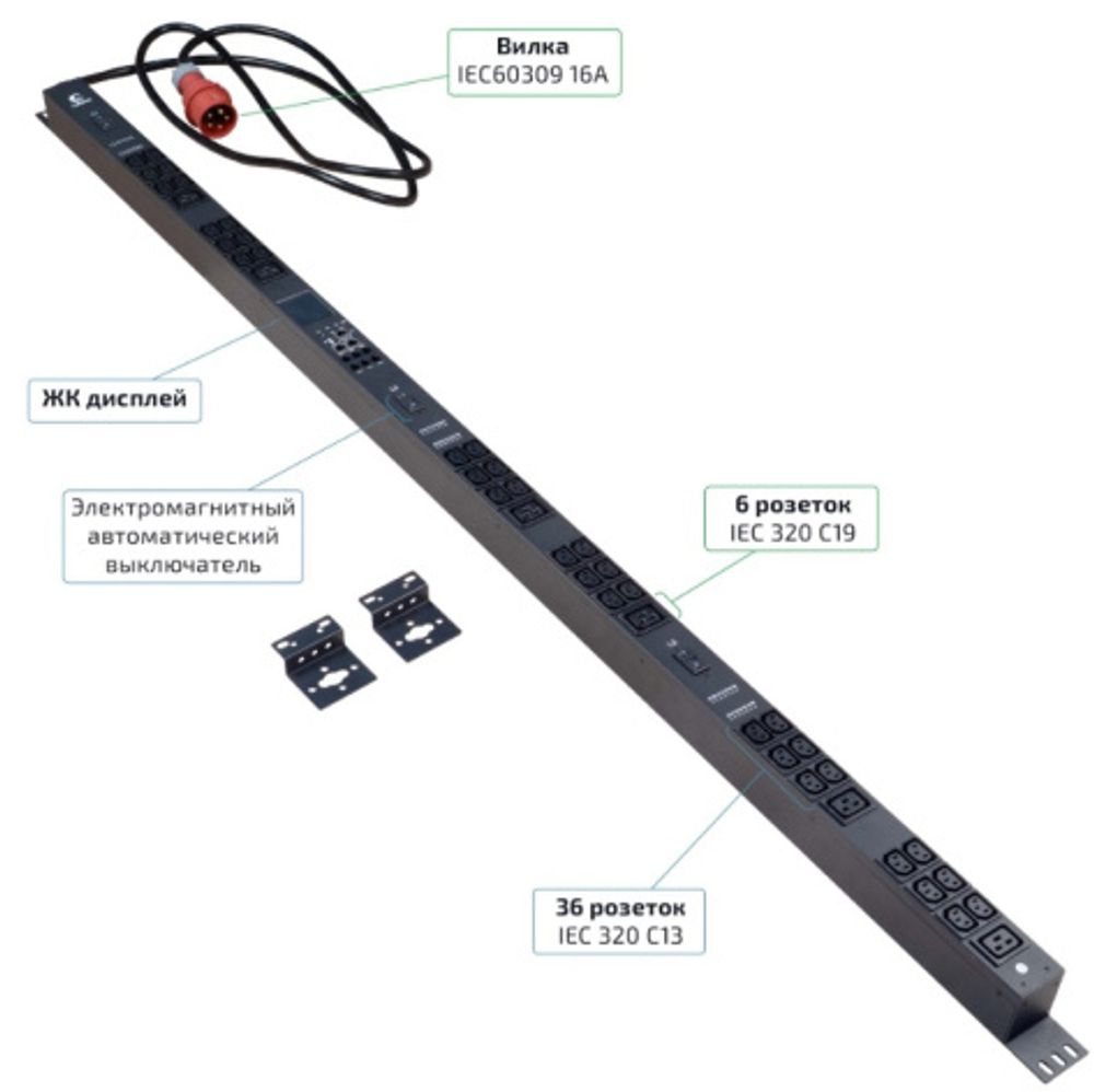 Блок розеток Cabeus SMART-PDU-16-3P-36C13-6C19-I309-CM