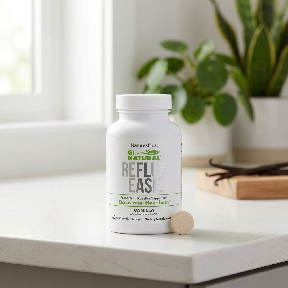 NaturesPlus, Gi Natural, Reflux Ease, ваниль, 60 жевательных таблеток