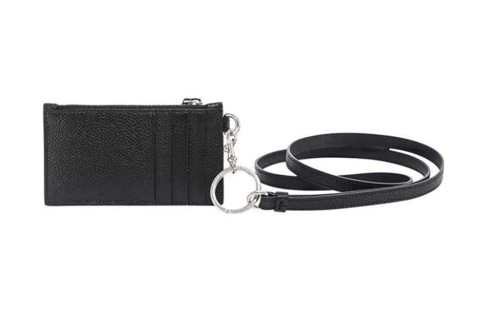 Balenciaga Grain Calfskin Card Holder, Coin Purse, Wallet Women"s Black