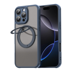 Матовый синий чехол с магнитным поворотным кольцом для iPhone 16 Pro, поддержка MagSafe