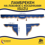 Ламбрекен с косынками стеганые Isuzu (экокожа, синий, коричневые кисточки)