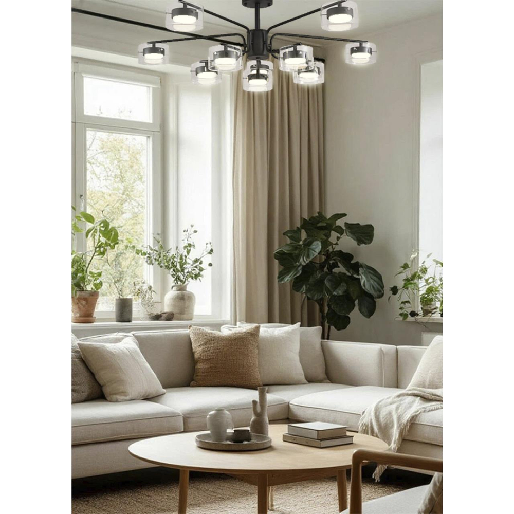 8349/10C COMFI LN26 232 черный/прозрачный, металл/стекло Светильник потолочный LED GX53 10*7W 220V NATALINA