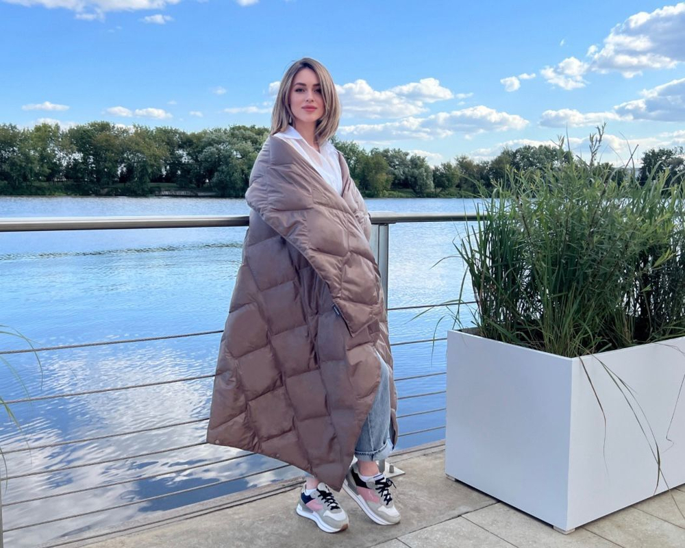 Дорожный плед-пончо пуховый 130х170 German Grass Travel Cape Plaid Milk Chocolate бежевый Коричневый