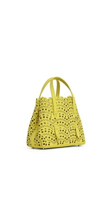 ALAÏA СУМКА MINA 20 ИЗ НУБУКА, ЛИМОННО-ЖЕЛТЫЙ