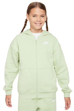 Кофта для девочки теннисная  Nike Sportswear Club Fleece Oversized Full Zip Hoodie - honeydew/white