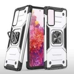Противоударный чехол для Huawei P Smart 2021/ Huawei Y7a серебро с пластиной для магнитного автодержателя и кольцом подставкой