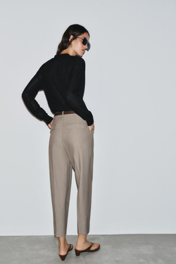 ZARA УКОРОЧЕННЫЕ БРЮКИ С РЕМНЕМ, РЫЖЕВАТО-КОРИЧНЕВЫЙ
