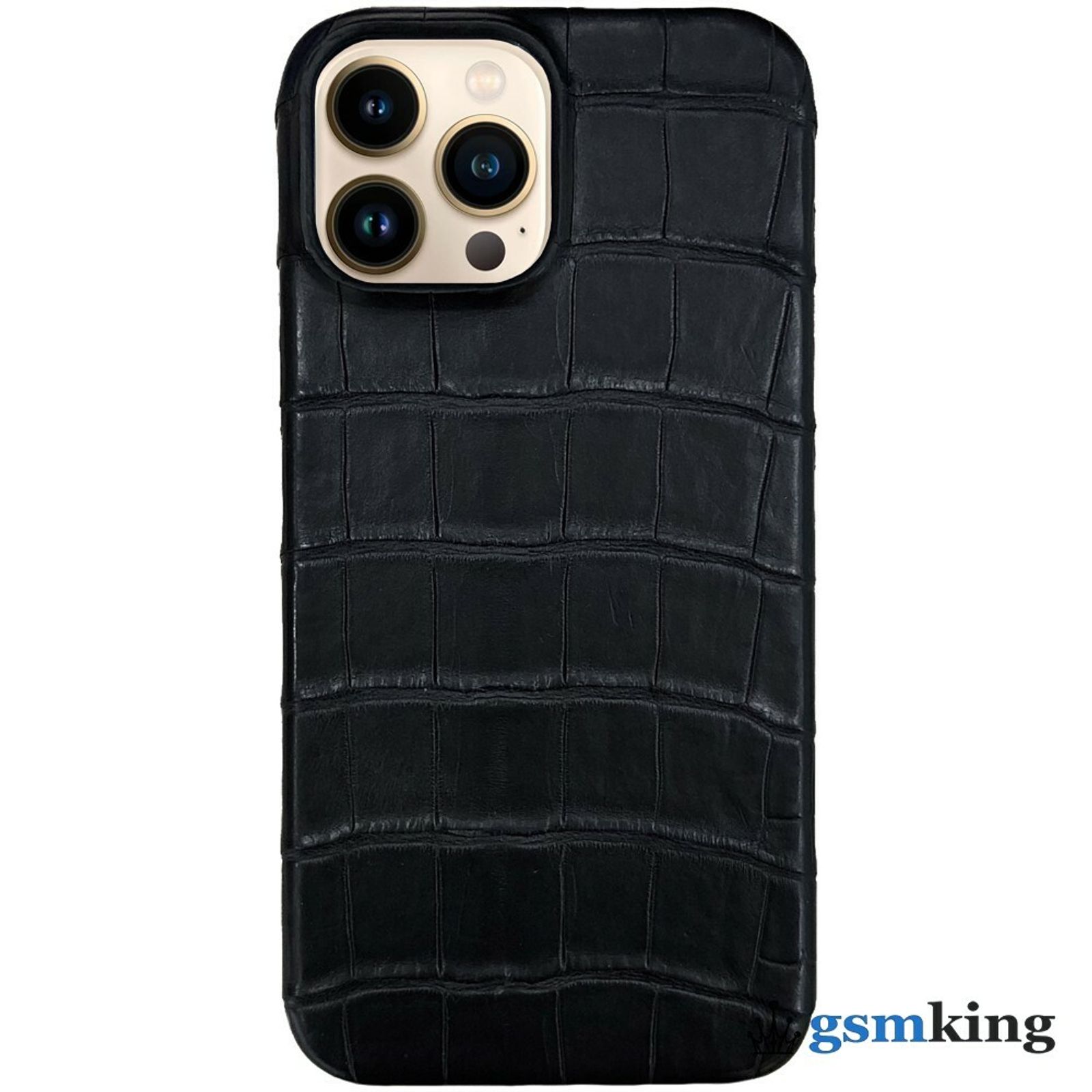 Leather Case for iPhone 13 Pro Max Croco Black (Чёрный крокодил)