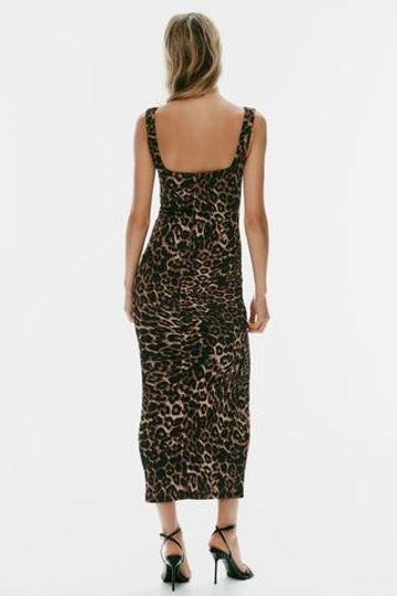 ZARA ПЛАТЬЕ МИДИ ИЗ РЕЛЬЕФНОЙ ТКАНИ, ЛЕОПАРДОВЫЙ