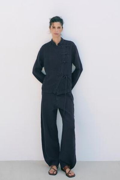 БРЮКИ-БАРРЕЛЬ ИЗ 100% ЛЬНА — ZW COLLECTION — ZARA