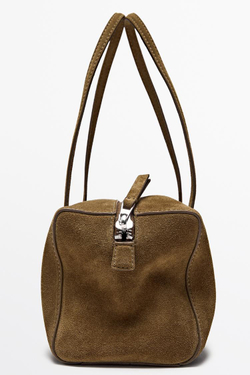 Massimo Dutti Мини-сумка из замшевой кожи, хаки