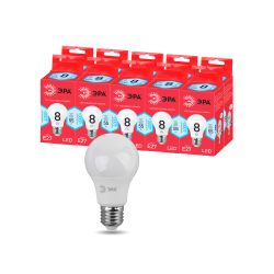 Лампа светодиодная ЭРА RED LINE ECO LED A55-8W-840-E27 8Вт груша нейтральный белый свет Е27 | Лампы cветодиодные Груша (A)