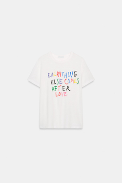 ZARA ФУТБОЛКА С ТЕКСТОВЫМ ПРИНТОМ В СТИЛЕ РУСТИК, БЕЛЫЙ
