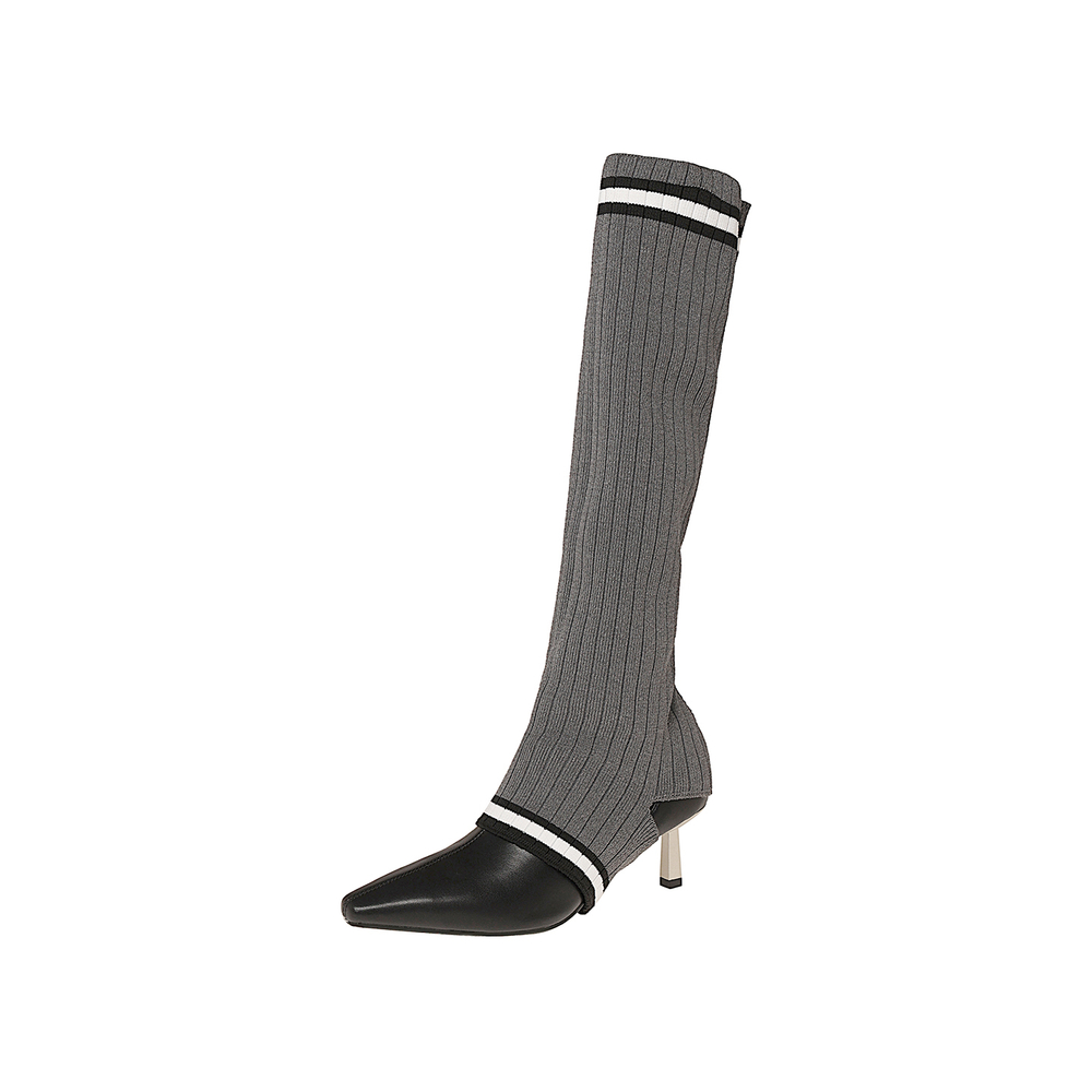 RAPHAEL SONA Cow Split Leather Knee High Stretch & Sock Boots Women"s