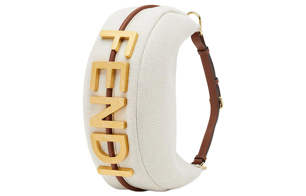 FENDI Fendigraphy Canvas Crescent Bag, Shoulder Bag, Handbag Women"s White