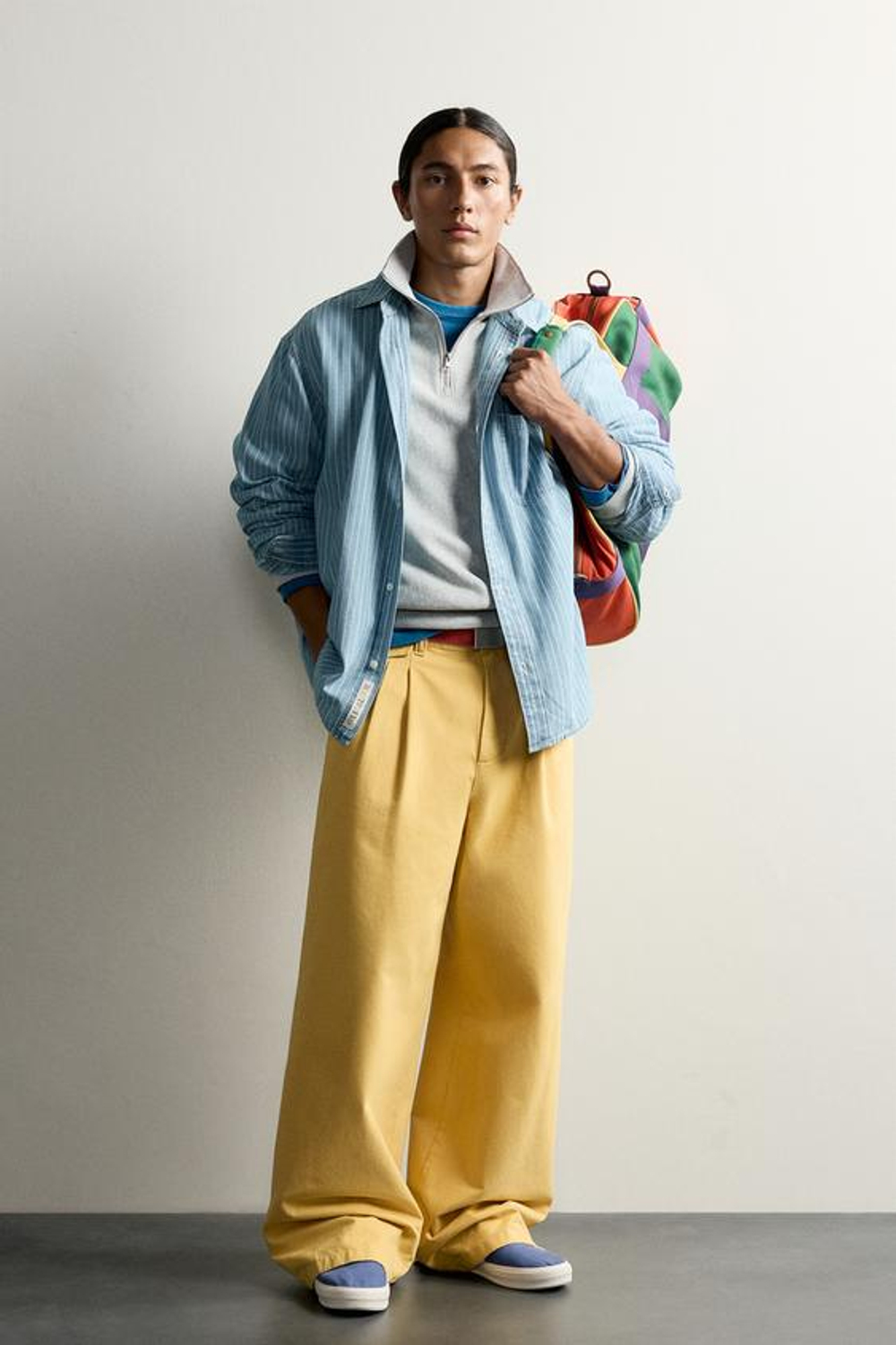 ZARA - FRUIT OF THE LOOM™ ДЖИНСОВАЯ РУБАШКА В ПОЛОСКУ, СВЕТЛО-ГОЛУБОЙ