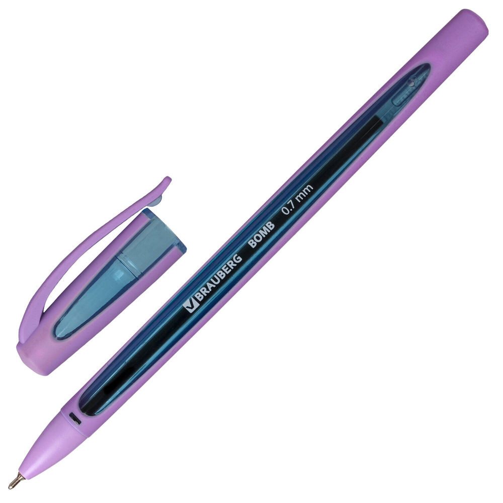Ручка шариковая масляная BRAUBERG "BOMB GT Pastel", СИНЯЯ, прорезиненный корпус ассорти, узел 0,7 мм, линия письма 0,35 мм, 143347