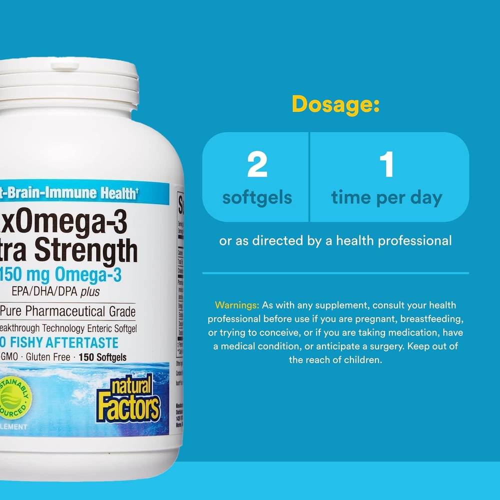 Natural Factors, RxOmega-3, омега-3 повышенной силы действия, 150 капсул (1075 мг в 1 капсуле)