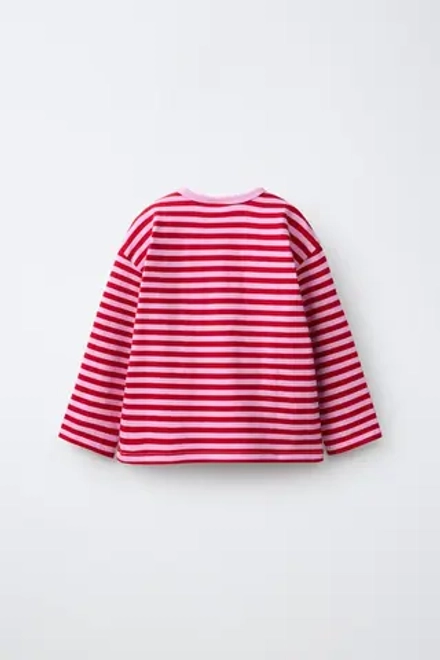ZARA ЛОНГСЛИВ В ПОЛОСКУ С ВЫШИВКОЙ «СЕРДЦЕ», РОЗОВЫЙ