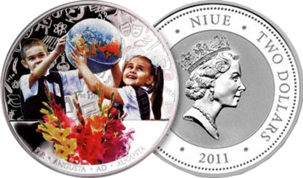 2 доллара. Школа День знаний 1 Сентября Доска. Ниуэ. 2011 г. PROOF