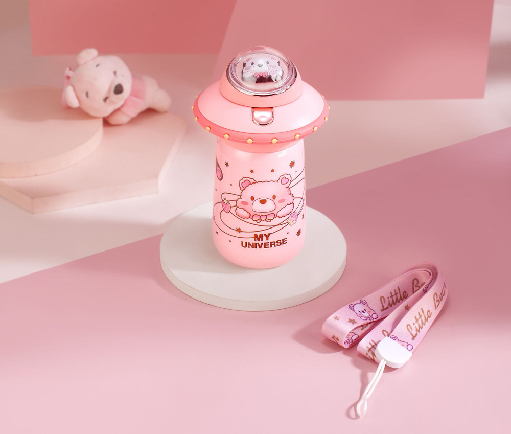 Термос-бутылочка, поильник PINKAH вакуумный с трубочкой для питья, детский "Астронавт", голубой