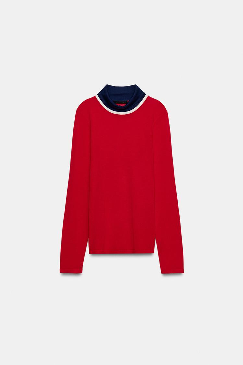 ZARA КОМБИНИРОВАННЫЙ СВИТЕР, КРАСНЫЙ