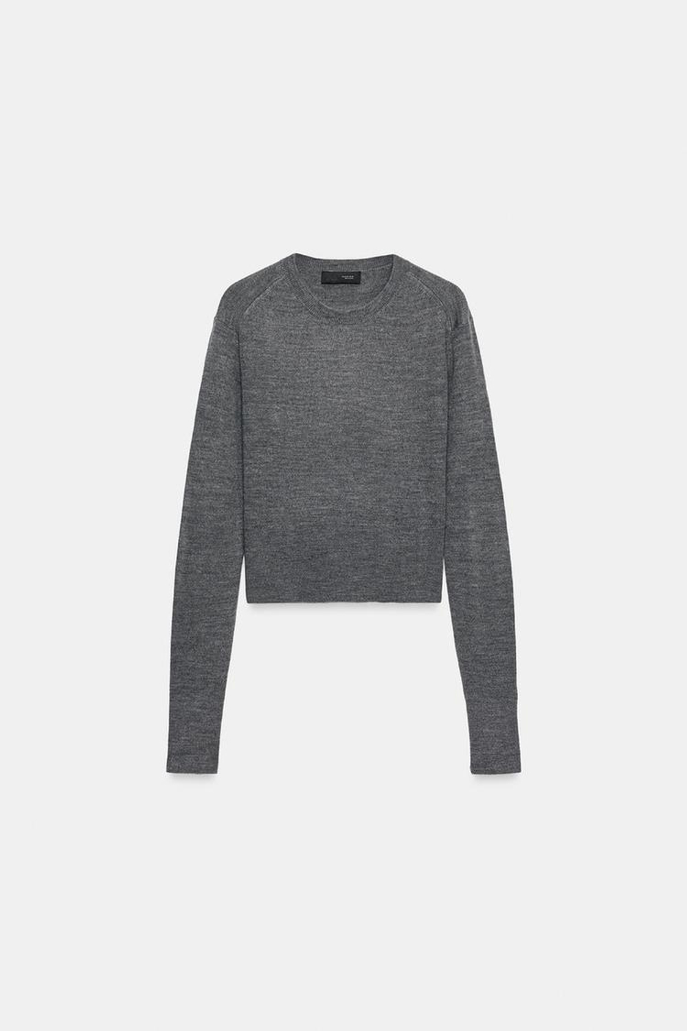 ZARA УКОРОЧЕННЫЙ ШЕРСТЯНОЙ СВИТЕР, МЯГКИЙ СЕРЫЙ