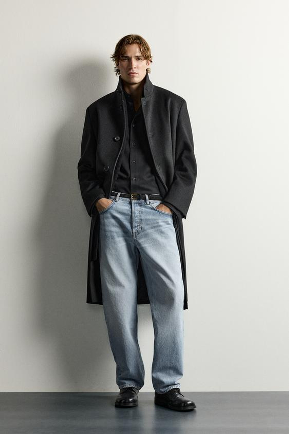 ZARA ПАЛЬТО RELAXED FIT С ВЫСОКИМ ВОРОТНИКОМ, ЧЕРНЫЙ