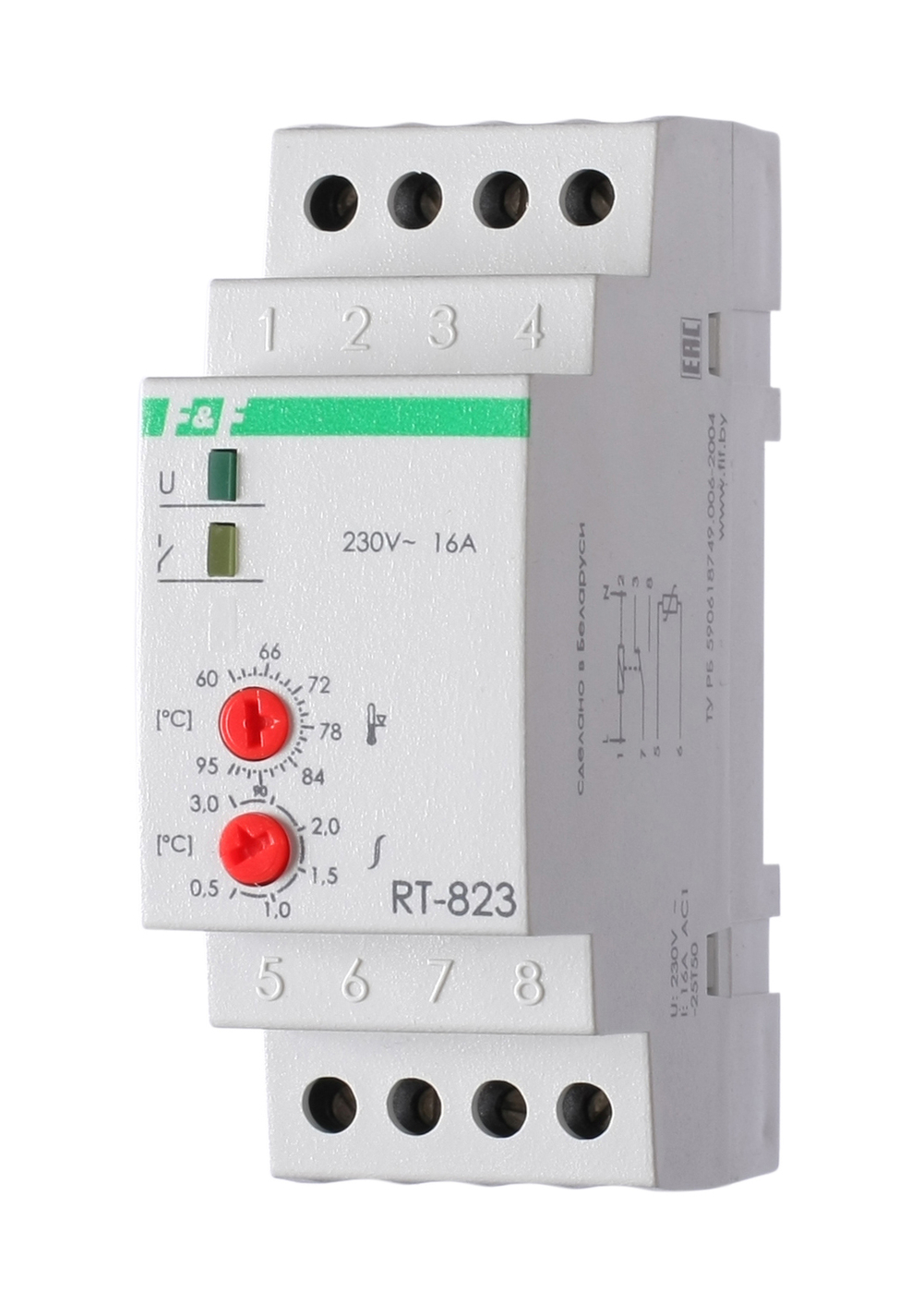 Реле контроля температуры RT-823 50-260В 16А 1P IP20 (от +60 до +95 град.C; выносной датчик с термоус. проводом)