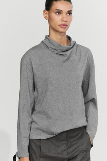 Massimo Dutti Футболка из 100% хлопка с драпированным воротом, пестро-серый
