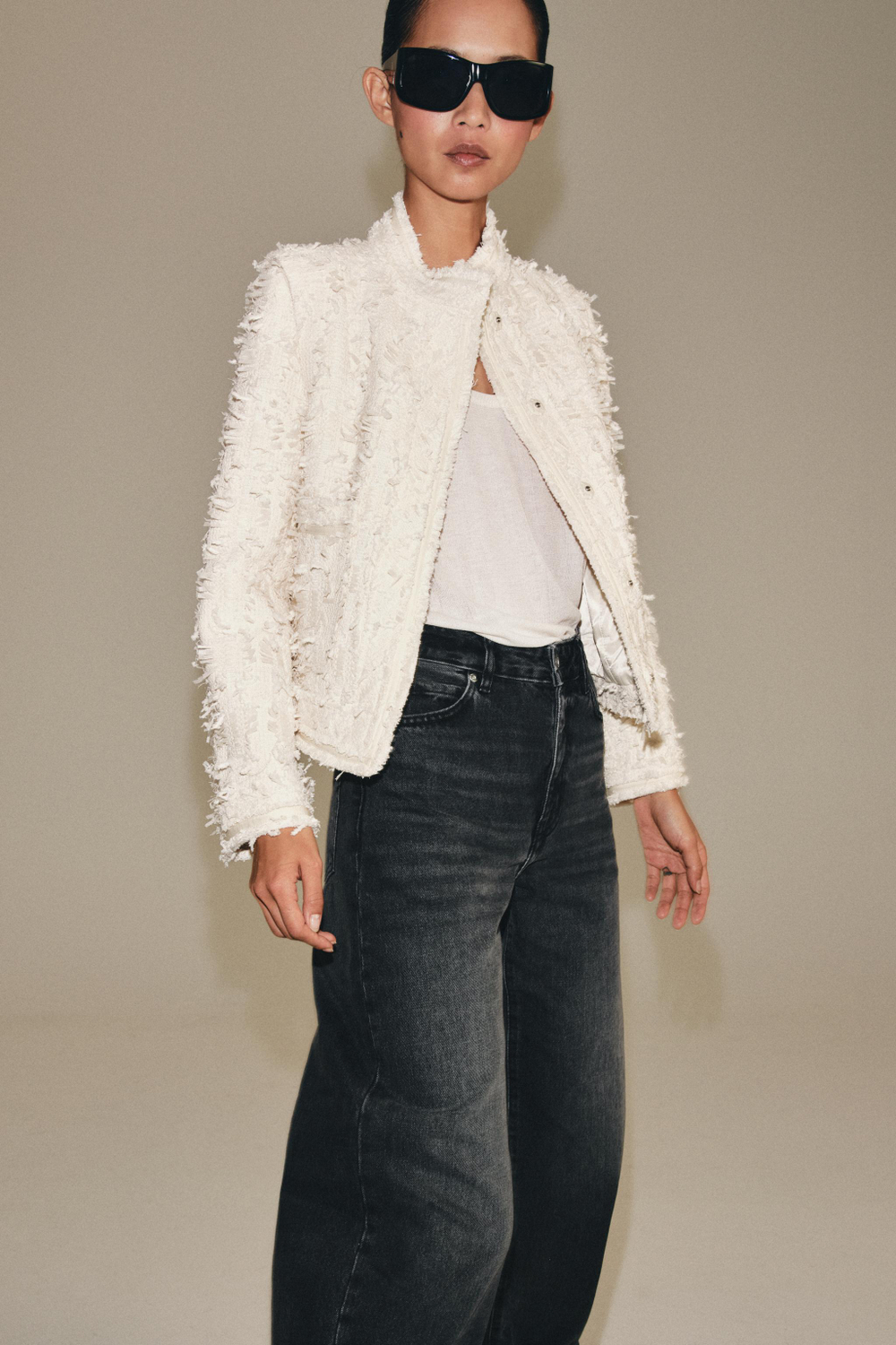 ZARA БЛЕЙЗЕР С ВЫСОКИМ ВОРОТНИКОМ — ZW COLLECTION, ЭКРЮ
