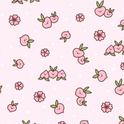 Kawaii милые персики на розовом фоне