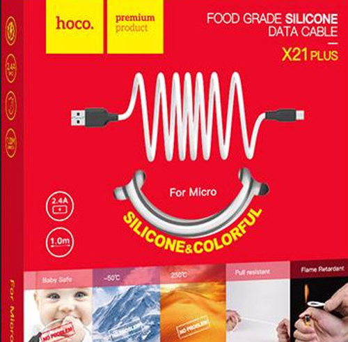 Usb Кабель-зарядка Micro Hoco X21 Plus Silicone 2.4A 1м мягкий силиконовый белый