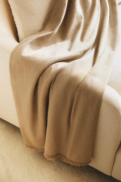 ZARA HOME ОДНОТОННЫЙ ПЛЕД, СВЕТЛО-БЕЖЕВЫЙ