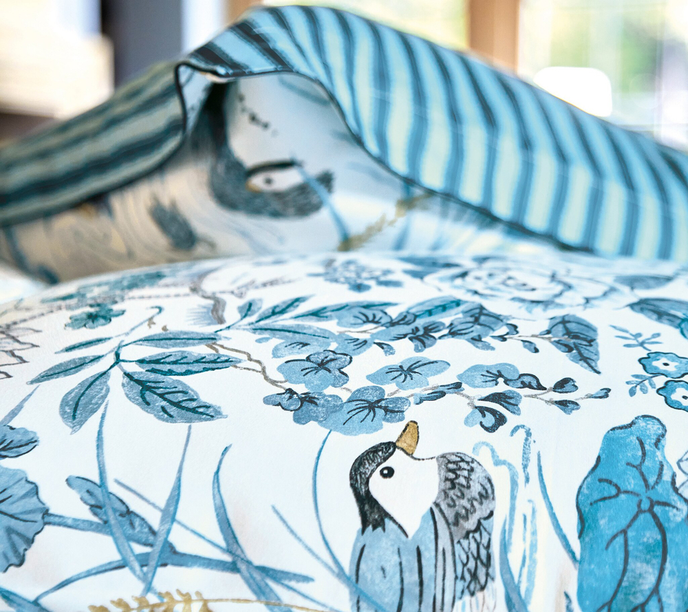 Постельное белье WATER GARDEN bleu 200х220 Blanc des Vosges 2 спальное евро Голубой