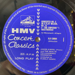 Винтажная виниловая пластинка LP Beethoven Бетховен, Jakob Gimpel, Berlin Philharmonic Orchestra, Rudolf Kempe Emperor Concerto (Англия 1964)