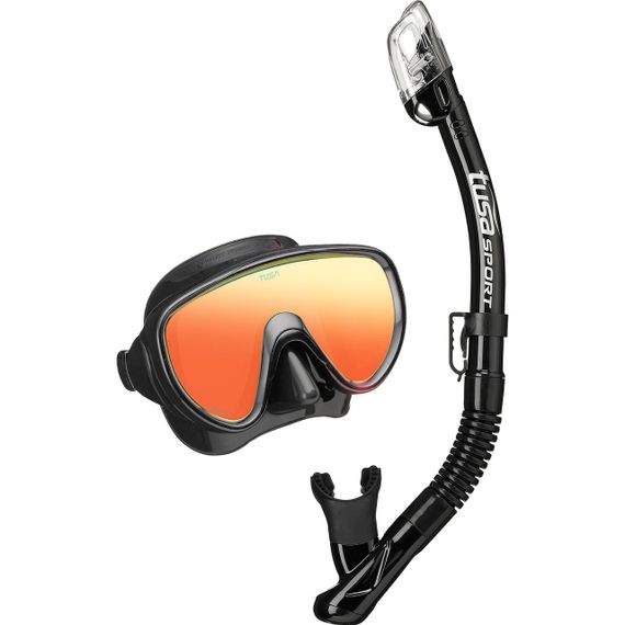 Набор маска+трубка в сумке TUSA Sport UCR-1625 Black Series с зеркальными линзами черный/черный