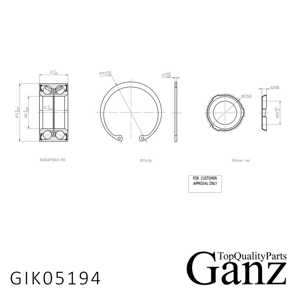 Подшипник ступицы задний BMW 3(E36/E46) 91-07 (37x42x75) GANZ GIK05194