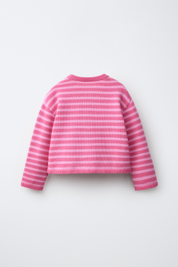 ZARA КАРДИГАН В ПОЛОСКУ С СЕРДЦЕМ, РОЗОВЫЙ