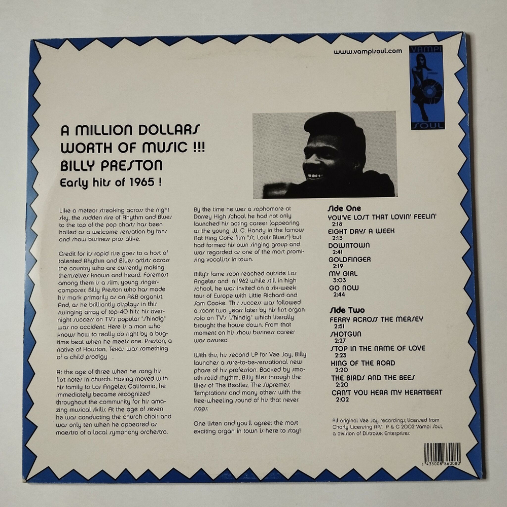 Винтажная виниловая пластинка LP Billy Preston Greatest Hits Of 1965 (Spain 2002)