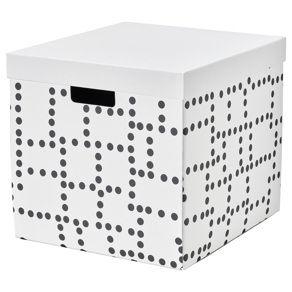 IKEA FJÄDERHARV  (ИКЕА ФЙЭДЕРХАРВ)  -  Коробка с крышкой - белая в горошек 32х35х31 см