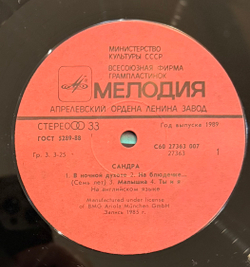 Виниловая пластинка Sandra – The Long Play (Мелодия) LP