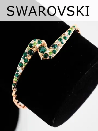 Браслет Молния с зелеными кристаллами Swarovski