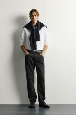 ZARA ДЖИНСЫ STRAIGHT FIT УДЛИНЕННЫЕ, ЧЕРНЫЙ