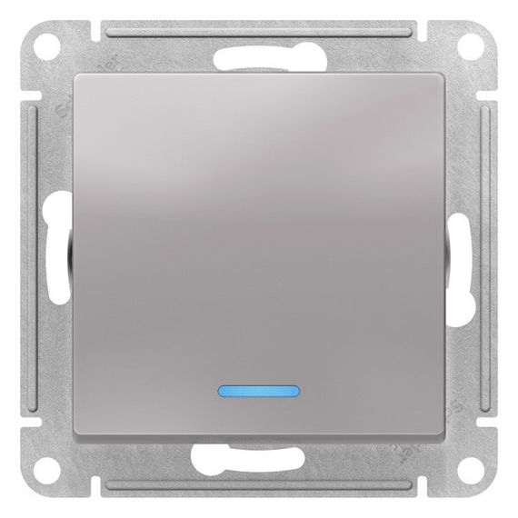 Выключатель Systeme Electric ATLASDESIGN 1-клавишный с индикатором алюминий 38181