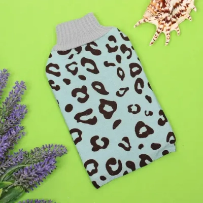 Мочалка - варежка скрaабирующая «Premium - LEOPARD», цвет голубой, 24*15см (ZIPпакет)