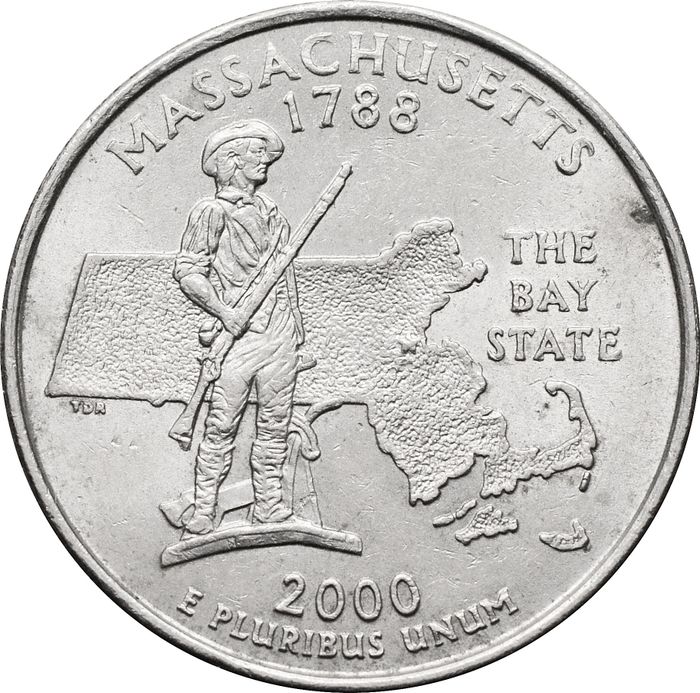 25 центов (1/4 доллара, квотер) 2000 США «Штат Массачусетс» (P) 